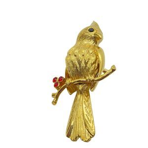 Bird Brooch PinVintage Gerry's Womens Gold Tone C Clasp Rhinestone Jewelry